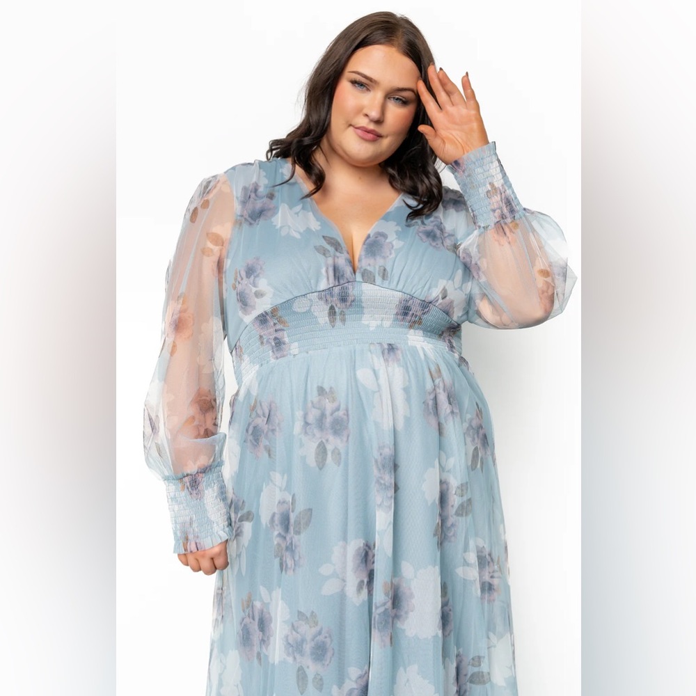 Baltic Born Light Blue Floral Long Sleeve Maxi Dress
